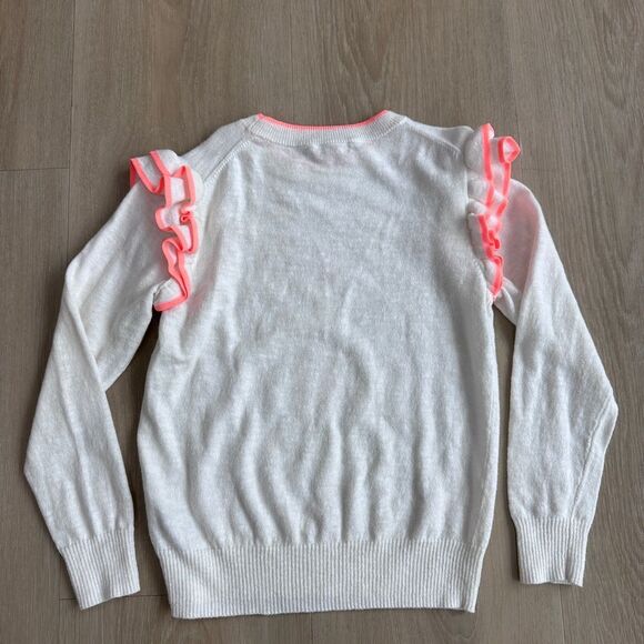 Girls Crew Cuts White Sweater with Bright Orange Ruffles Size 8 - Picture 3 of 3